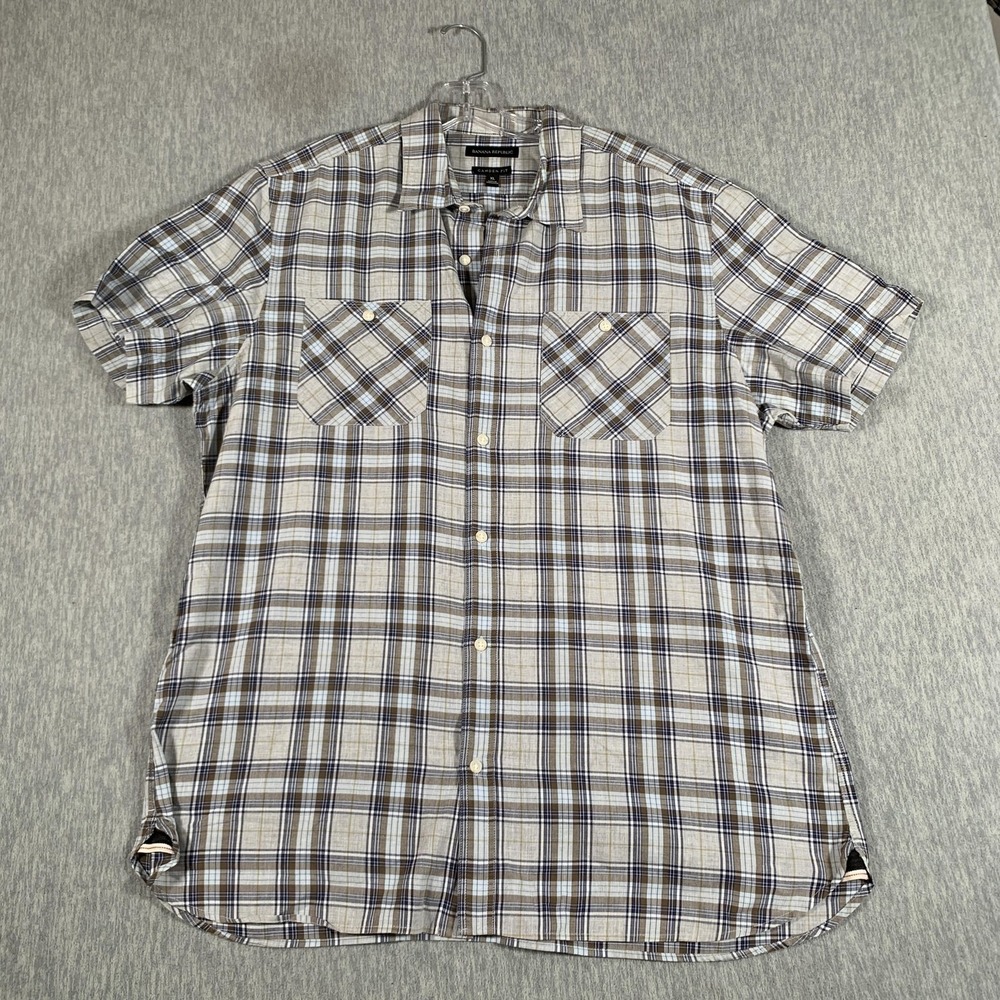 Banana Republic Shirt Mens XL Gray Plaid Camden Fit Short Sleeve Button Front - Picture 1 of 10